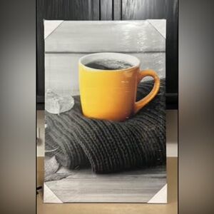 Home Art Work Black and White Picture Yellow Mug Canvas Art Wall Decor New